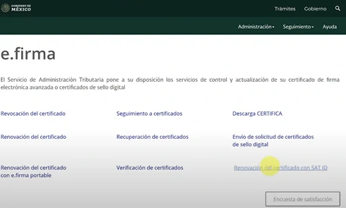 Portal SAT - Dar clic en el vínculo: Renovación del Certificado con SAT ID